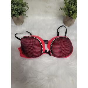 Victoria's Secret Very Sexy Push Up Bra Red Black Lace Underwire Size 36B